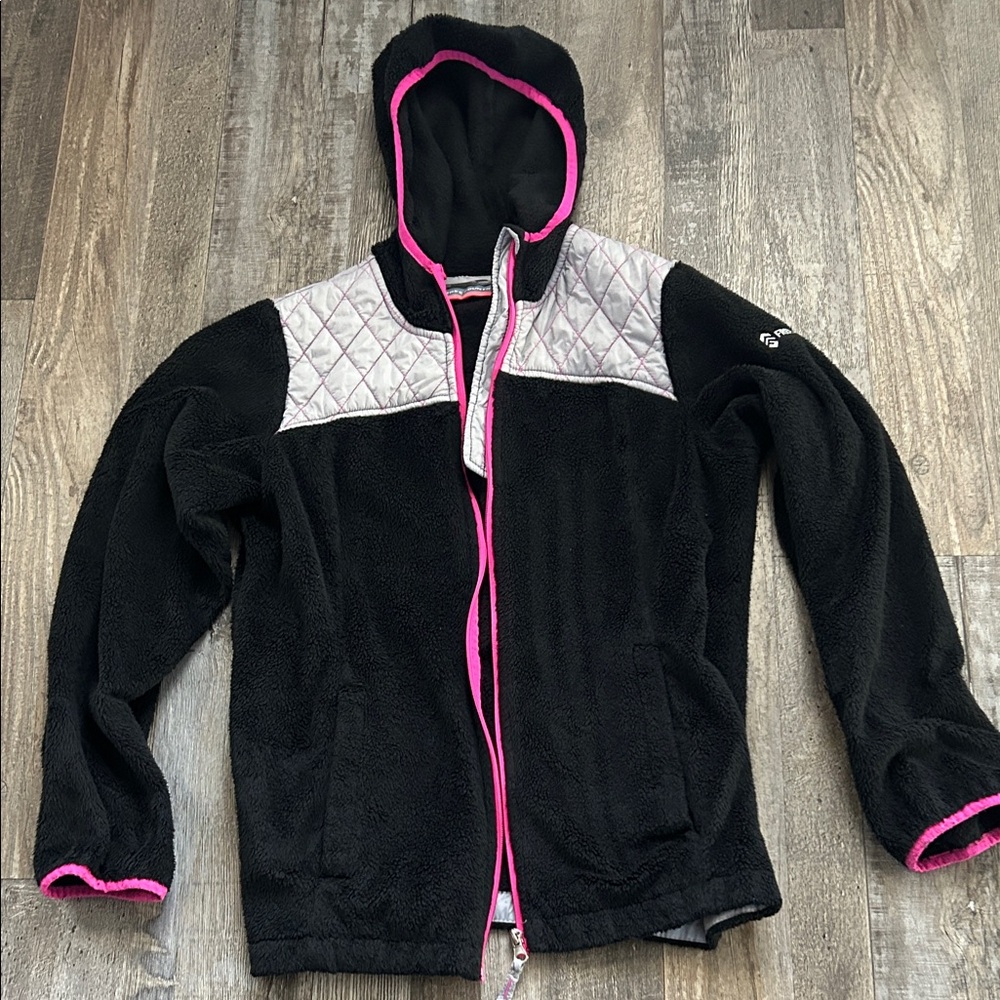 Free Country Black Hoodie with Pink Trim and Gray Quilted Accents
